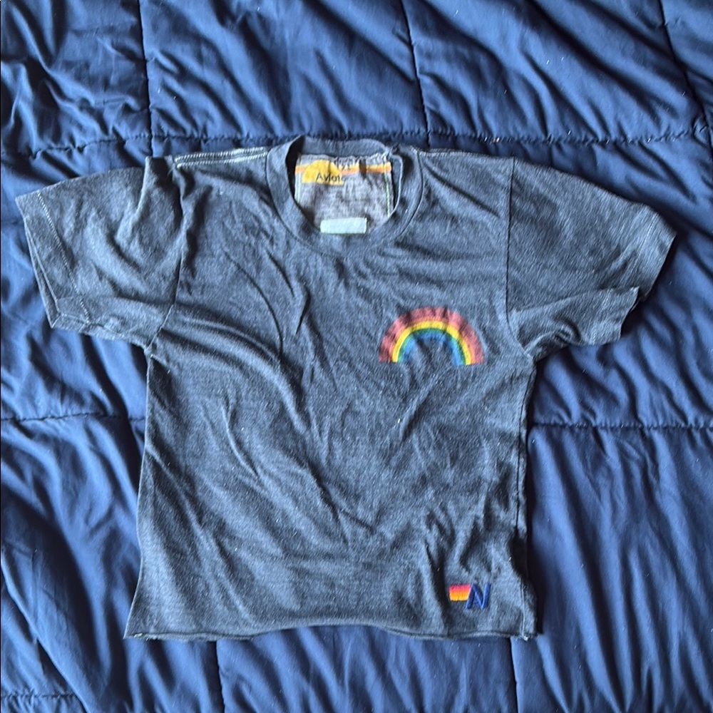 Aviator Nation Gray Short Sleeve Tee with Rainbow Accent